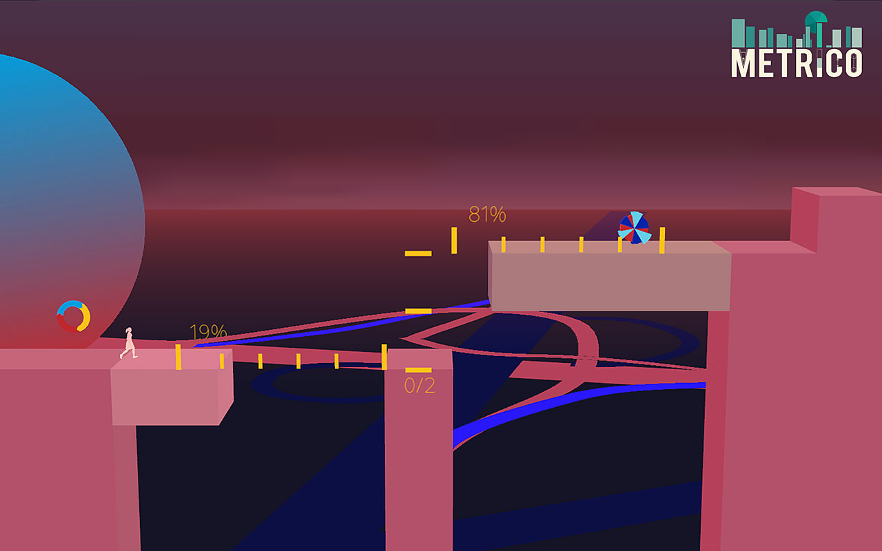 棒、円、チャート…インフォグラフィックが舞台のアクションパズルゲーム「Metrico」